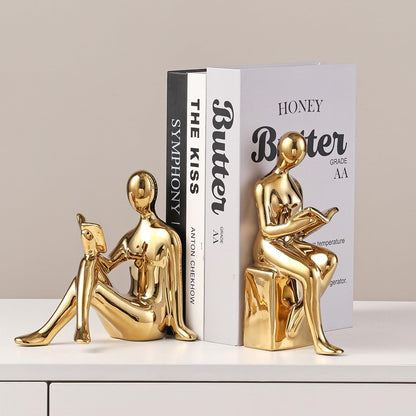 Ceramic Decorative Bookends Set of 2 for Shelves Home Office Bookshelf Decor