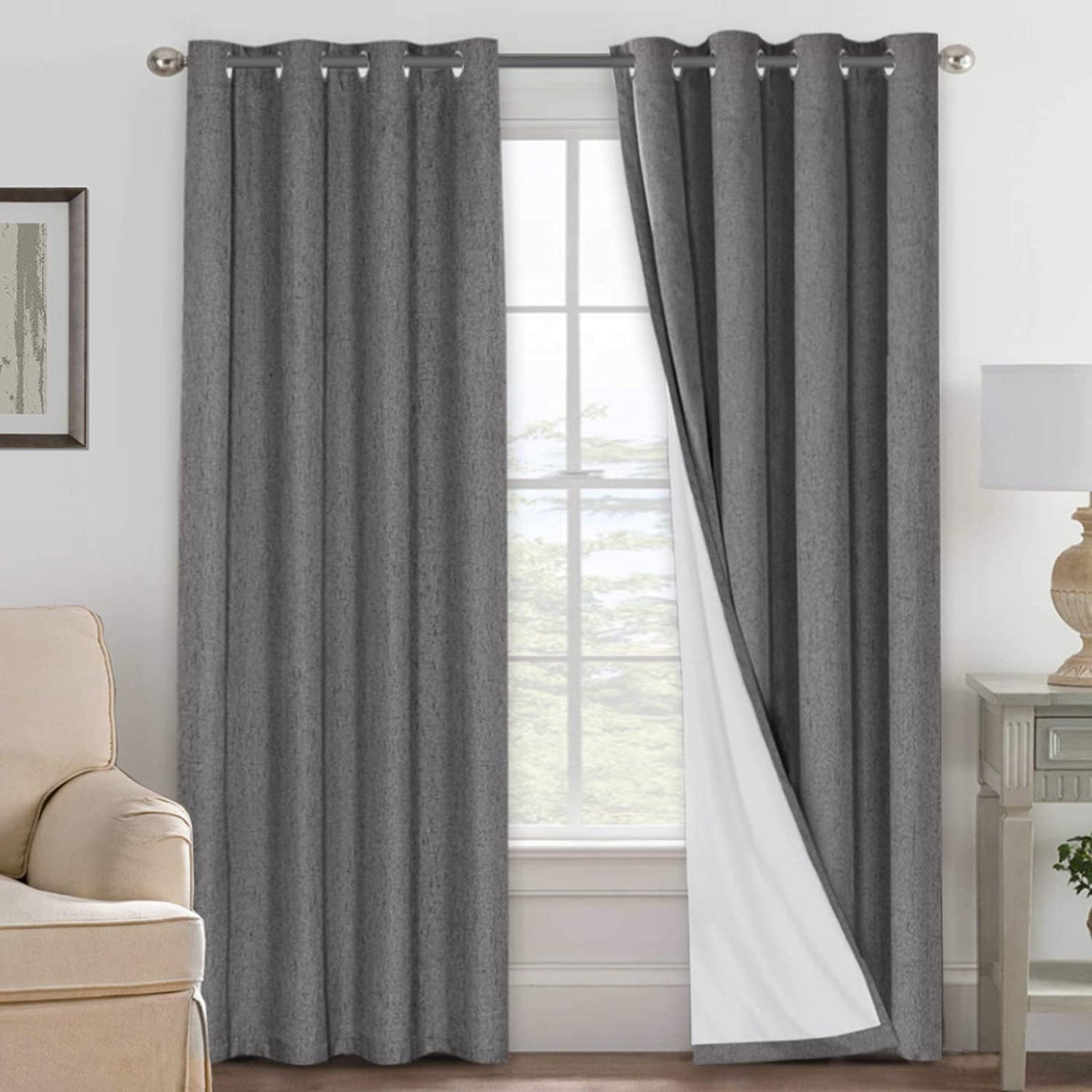 Linen Blackout Curtains Thick Textured Thermal Insulated Extra Wide Grommet Patio Door Drapes