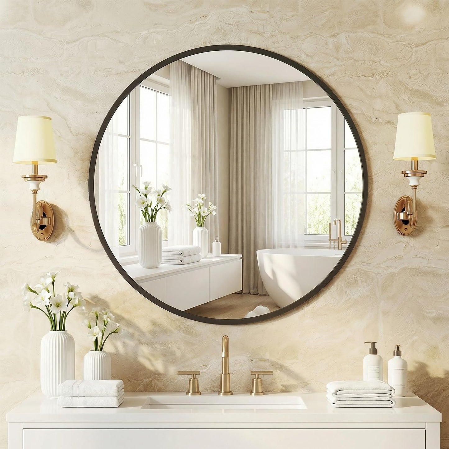 Matte Metal Framed Wall Mirror for Bathroom and Bedroom Vanity Decor