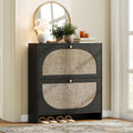 Rattan Arched Shoe Cabinet with Flip Drawers and Adjustable Shelves Entryway Storage Rack