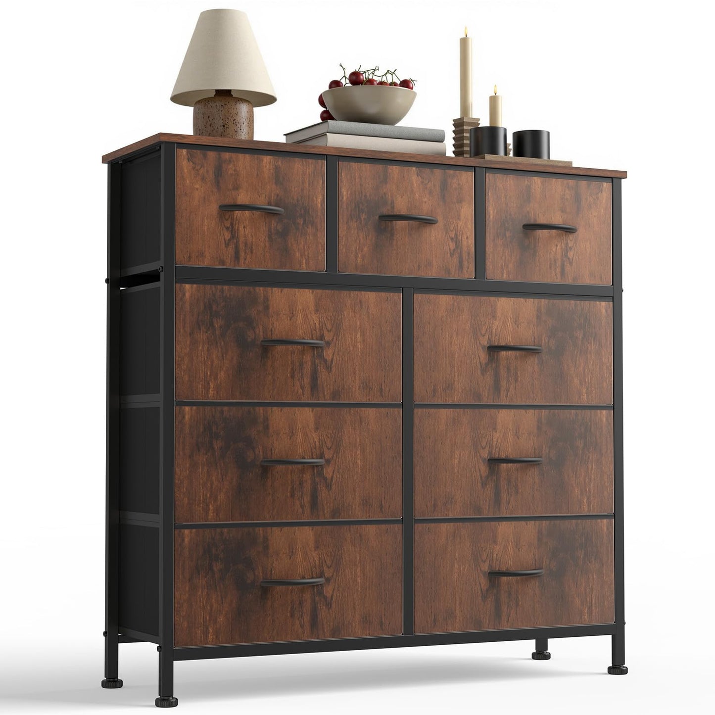 7-Drawer Fabric Dresser Storage Tower with Steel Frame and Wood Top