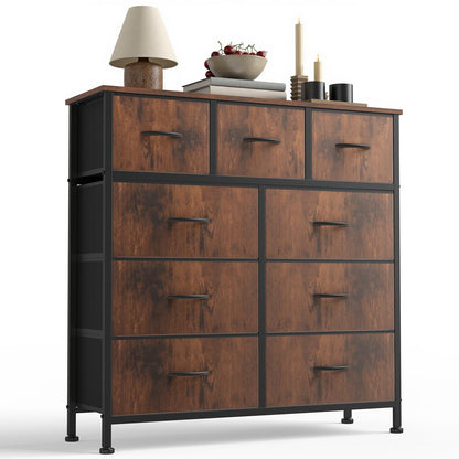 7-Drawer Fabric Dresser Storage Tower with Steel Frame and Wood Top