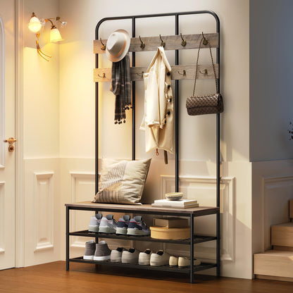 Hall Tree with Bench Coat Rack and Shoe Storage Entryway Organizer