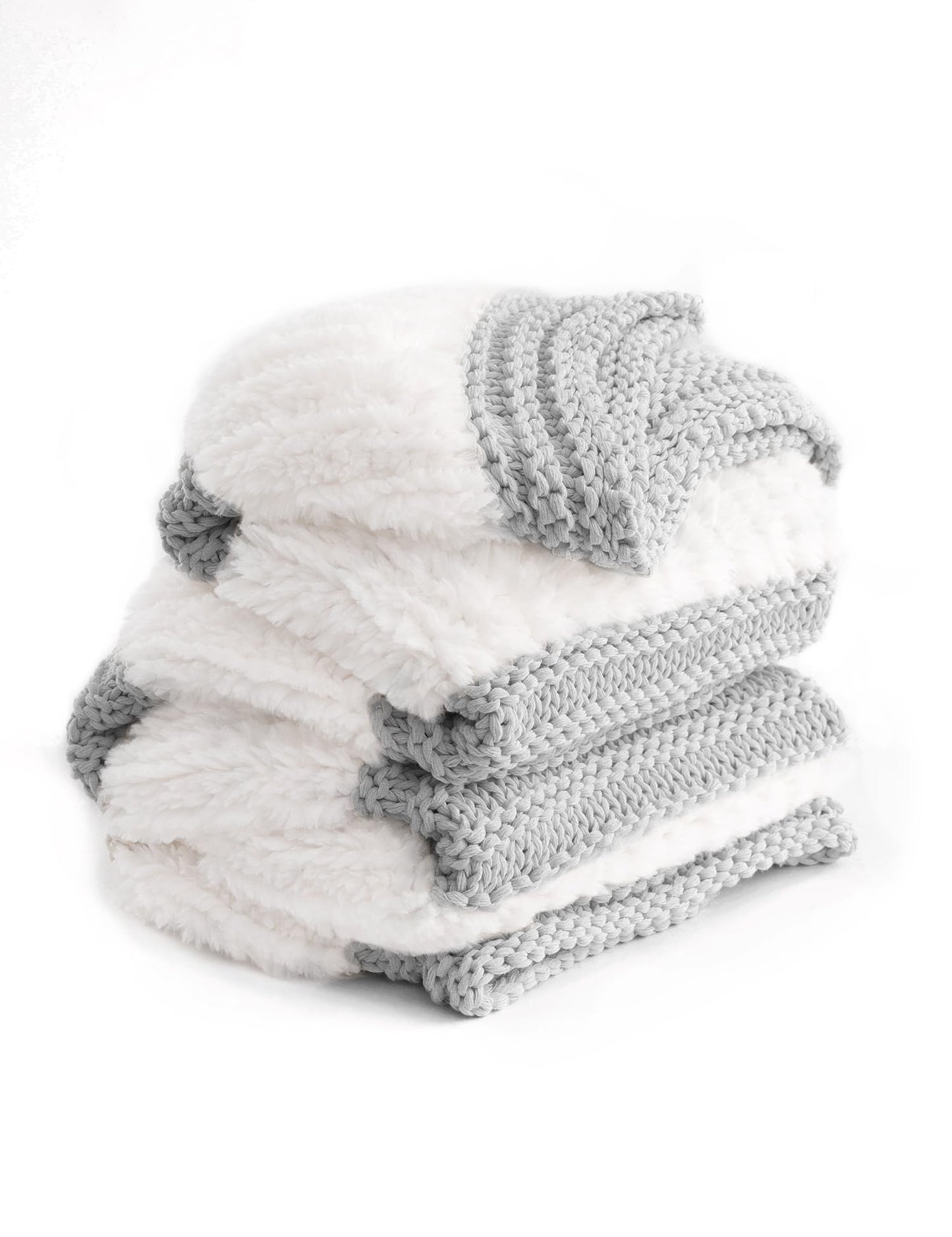 Ultra Soft Faux Rabbit Fur Chunky Knit Throw Blanket Reversible Plush Sofa Bed Decor