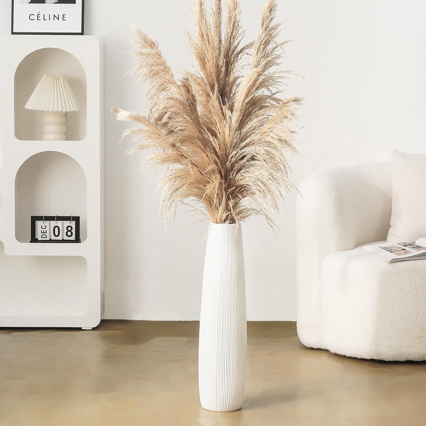 Tall White Ceramic Floor Vase Glossy Modern Home Decor for Living Room and Bedroom