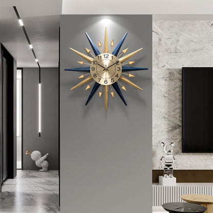 Mid-Century Starburst Metal Wall Clock with Crystal Accents Large Decorative Wall Clock for Home Office Living Room Kitchen
