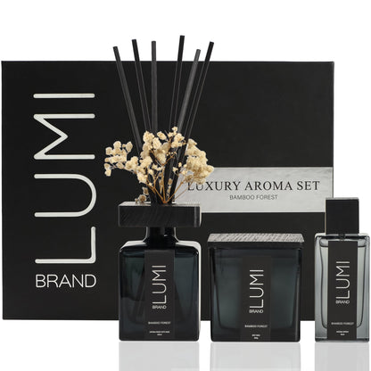 Luxury Home Fragrance Gift Set with Reed Diffuser Candle and Room Spray Dried Flowers Set
