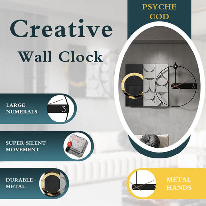 Mid Century Modern Gold Metal Wall Clock Silent Battery Operated 24 Inch Decorative Clock for Living Room Bedroom Office