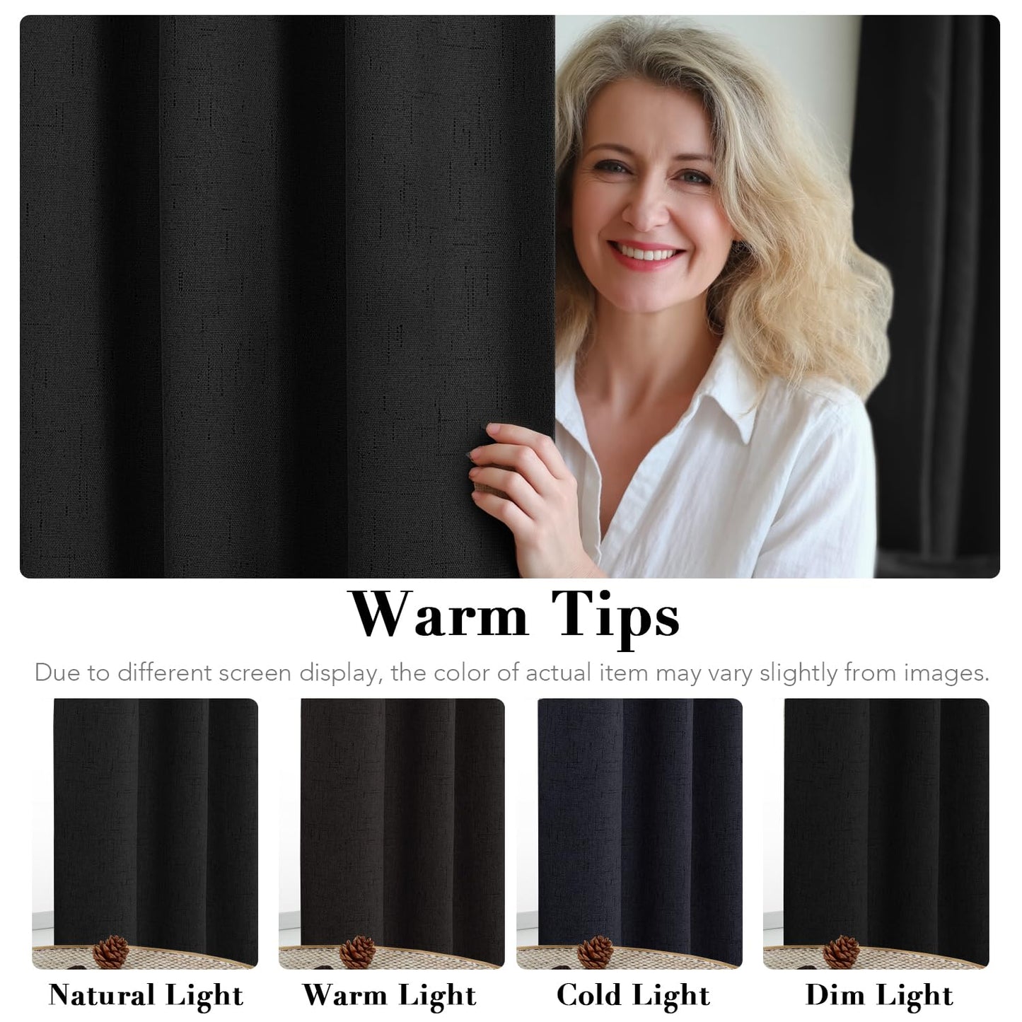 Linen Blackout Curtains Thick Textured Thermal Insulated Extra Wide Grommet Patio Door Drapes