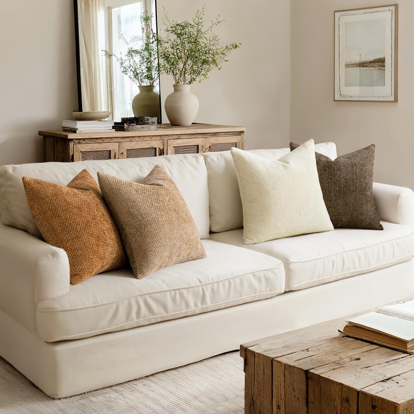Soft Chenille Throw Pillow Covers Set of 4 Farmhouse Decorative Cushion Covers for Sofa Bedroom Living Room