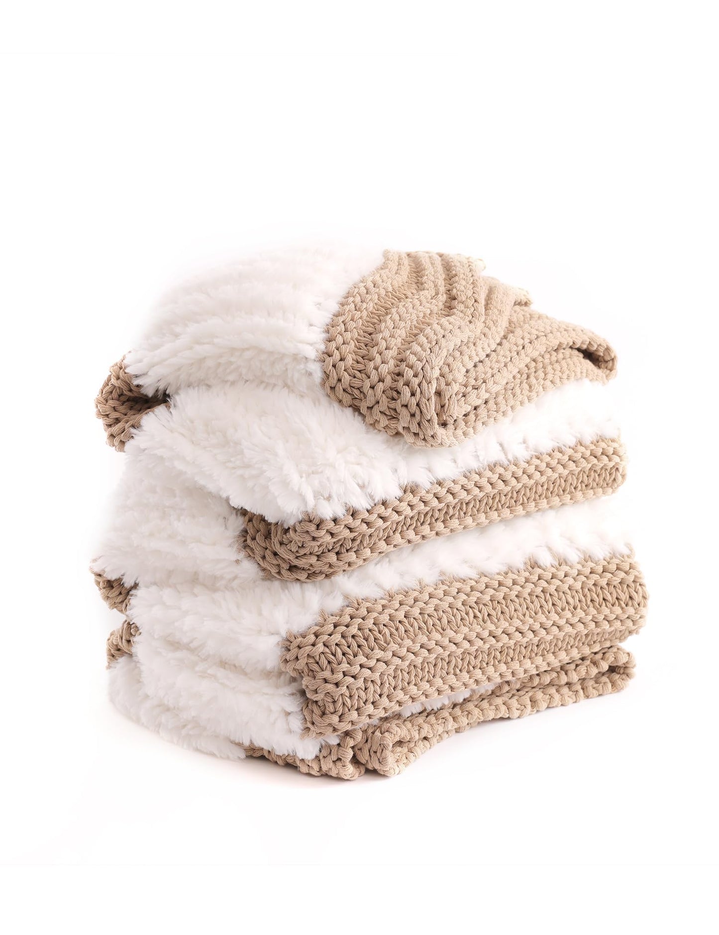 Ultra Soft Faux Rabbit Fur Chunky Knit Throw Blanket Reversible Plush Sofa Bed Decor
