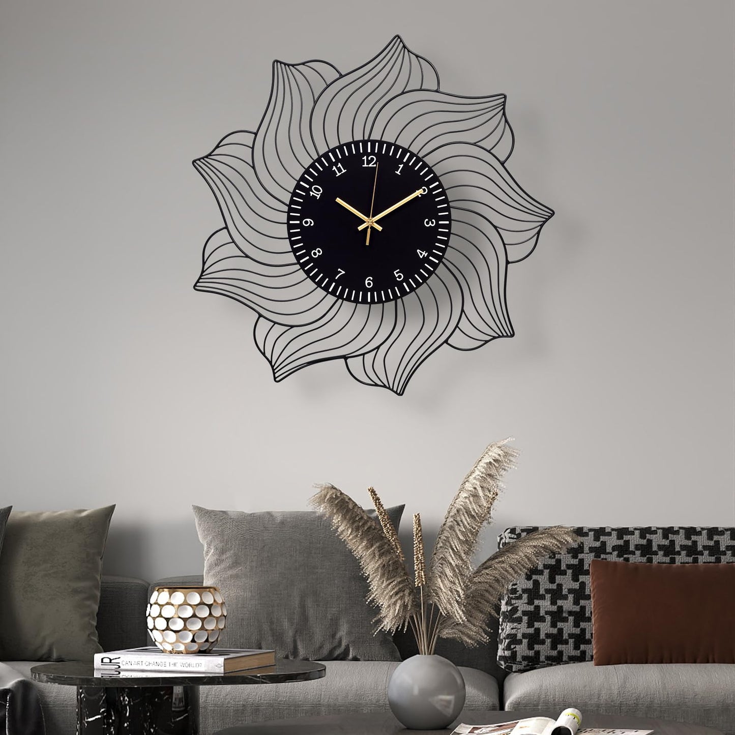Silent Non-Ticking Metal Wall Clock Battery Operated Modern Decorative Clock for Living Room Bedroom Kitchen Office