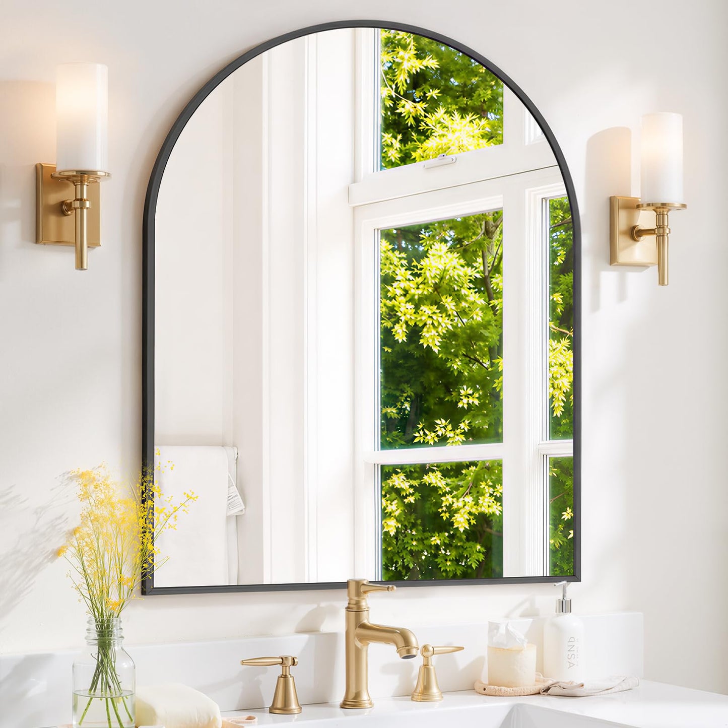Modern Arch Wall Mirror with Metal Frame for Bedroom Living Room Entryway Decor