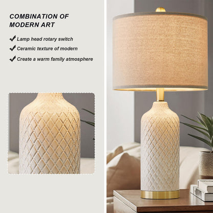 Modern Silver Ceramic Table Lamp Set of 2 Bedside Nightstand Lamps for Bedroom Living Room