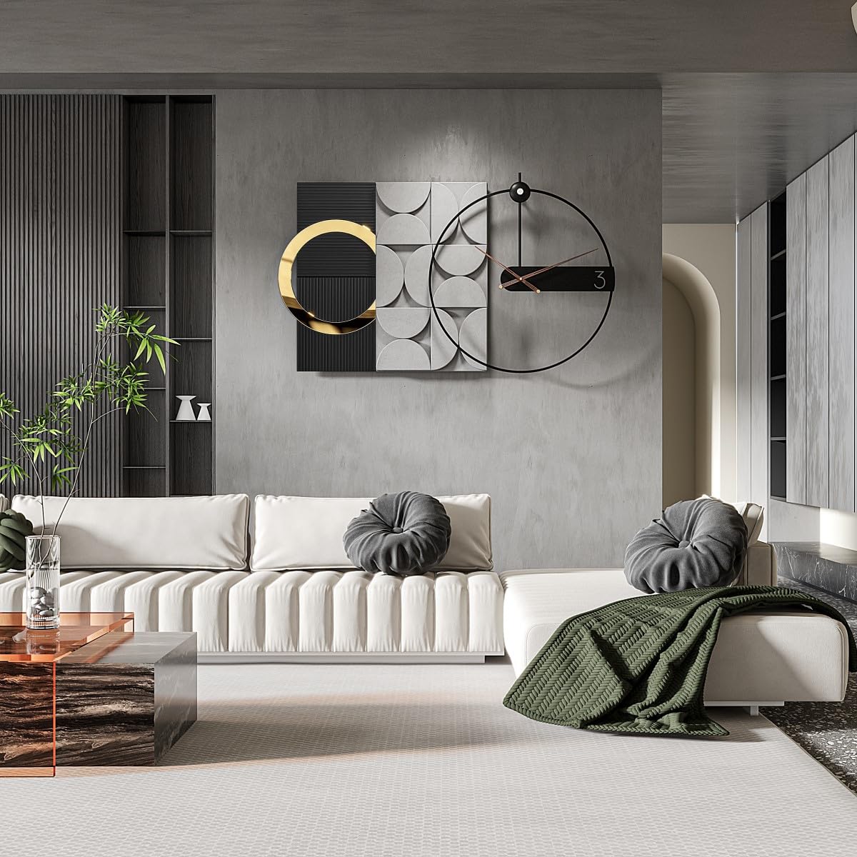 Mid Century Modern Gold Metal Wall Clock Silent Battery Operated 24 Inch Decorative Clock for Living Room Bedroom Office