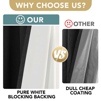 Linen Blackout Curtains Thick Textured Thermal Insulated Extra Wide Grommet Patio Door Drapes
