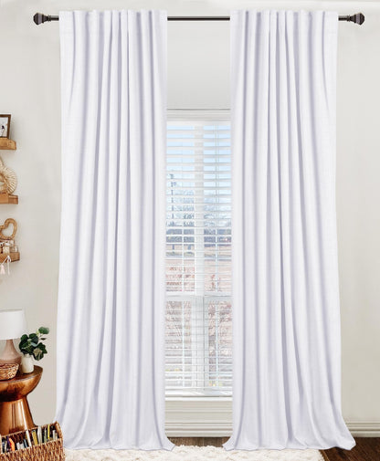 100% Blackout Linen Curtains Thermal Insulated Back Tab Rod Pocket Drapes for Bedroom Living Room