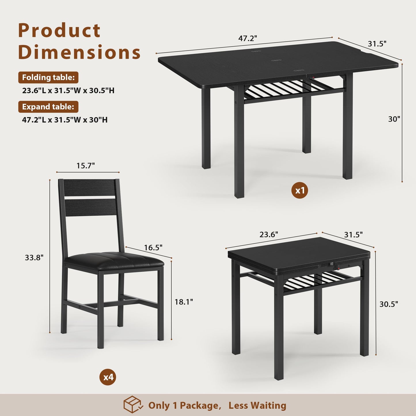 Extendable Dining Table Set for 4 with Upholstered PU Leather Chairs