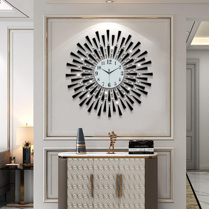 Large Round 3D Crystal Wall Clock with Silent Non-Ticking Design Battery Operated Home Decor for Living Room Bedroom Kitchen Office
