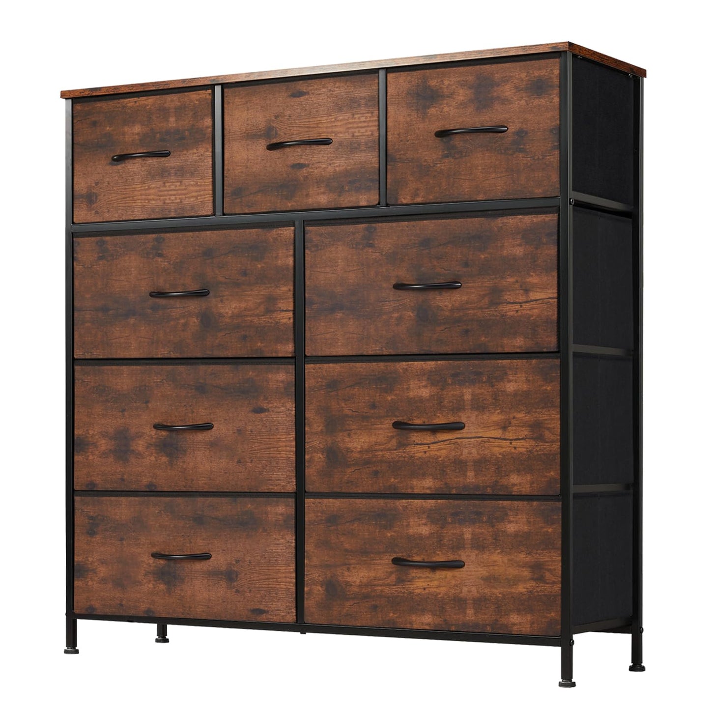 Fabric Dresser Storage Unit with Metal Frame and Wooden Top Chest Organizer