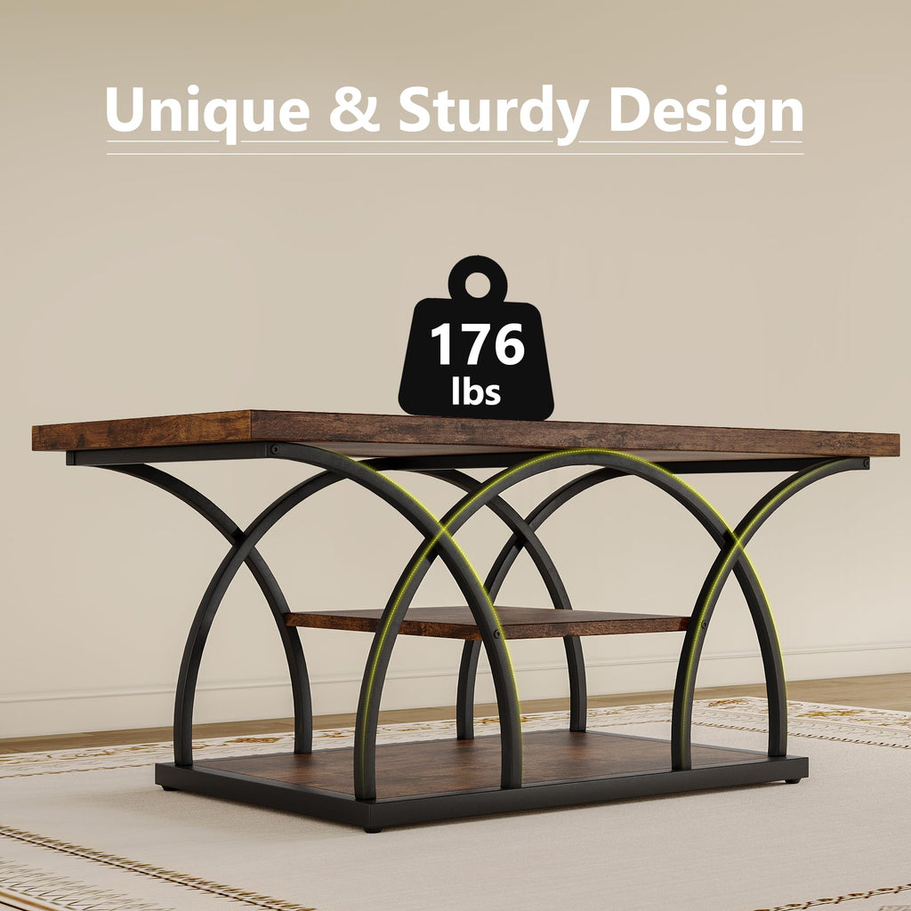 Rustic 3-Tier Coffee Table with Storage Industrial Wood Metal Frame