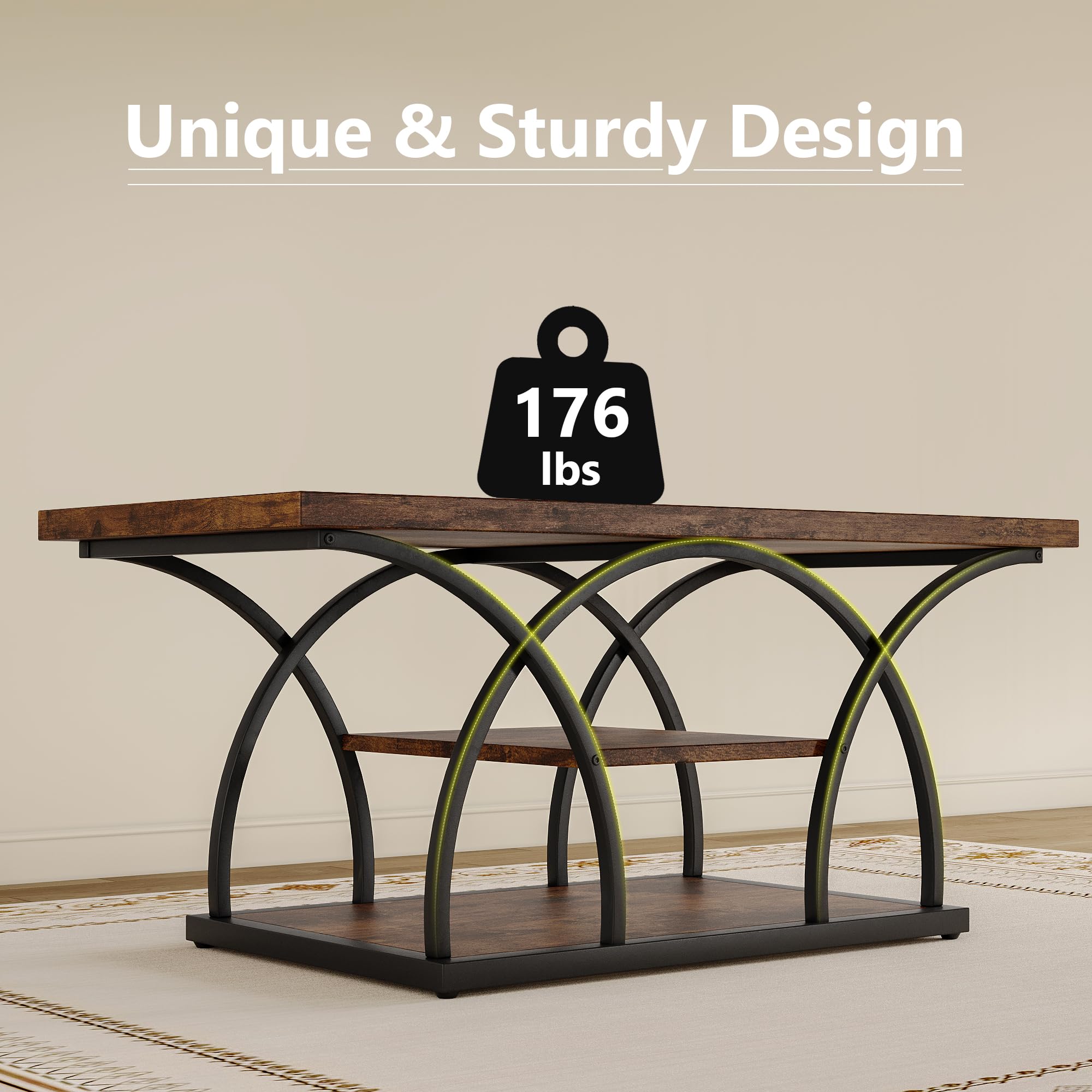 Rustic 3-Tier Coffee Table with Storage Industrial Wood Metal Frame