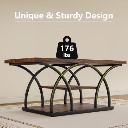 Rustic 3-Tier Coffee Table with Storage Industrial Wood Metal Frame