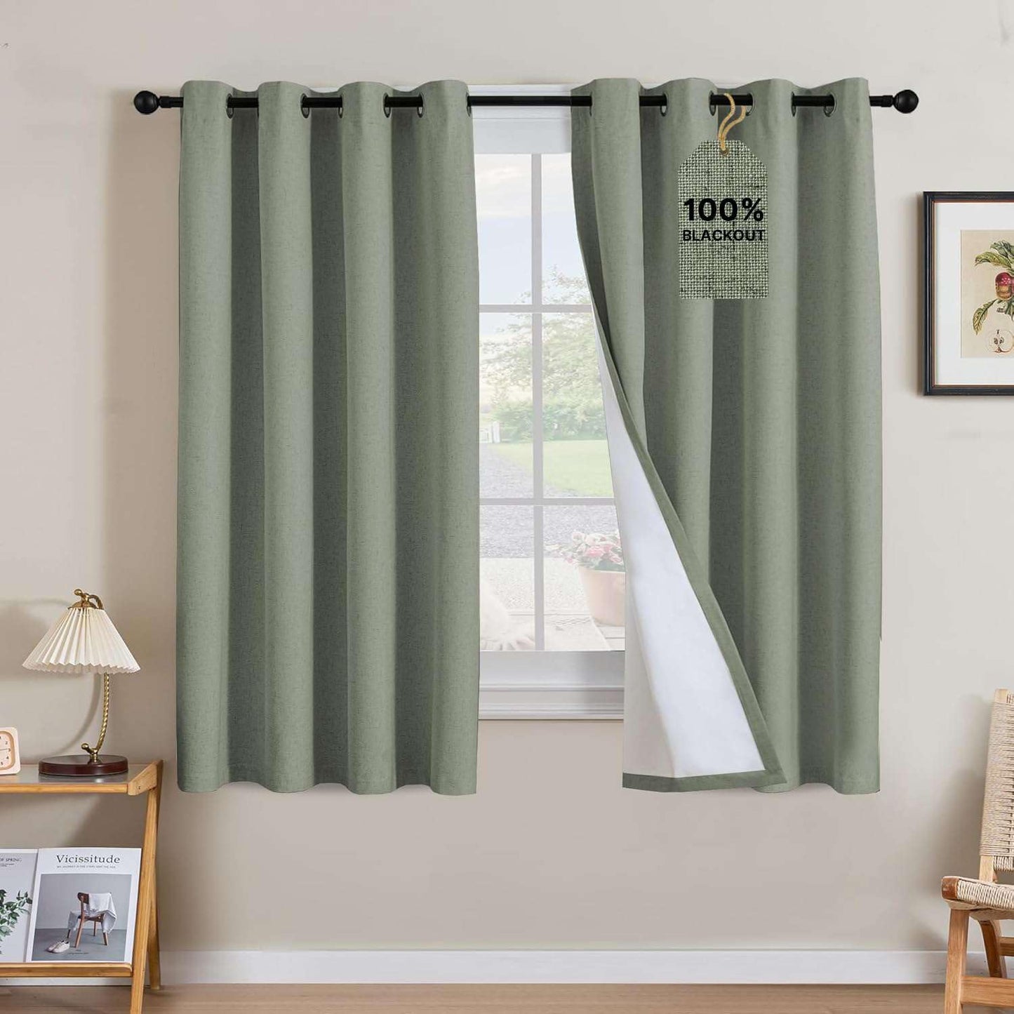Linen Blackout Curtains Thick Textured Thermal Insulated Extra Wide Grommet Patio Door Drapes