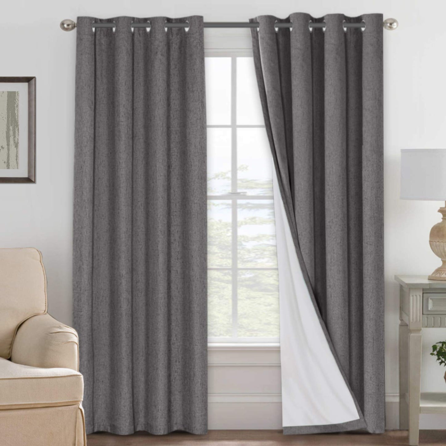 Linen Blackout Curtains Thick Textured Thermal Insulated Extra Wide Grommet Patio Door Drapes