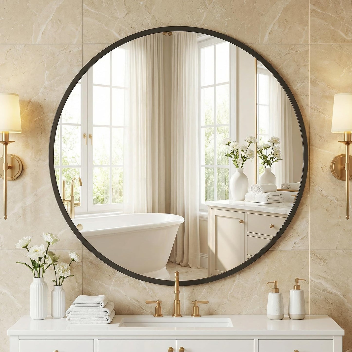 Matte Metal Framed Wall Mirror for Bathroom and Bedroom Vanity Decor