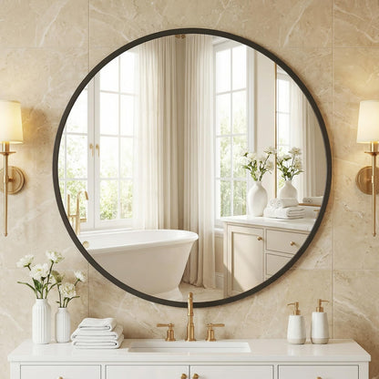 Matte Metal Framed Wall Mirror for Bathroom and Bedroom Vanity Decor