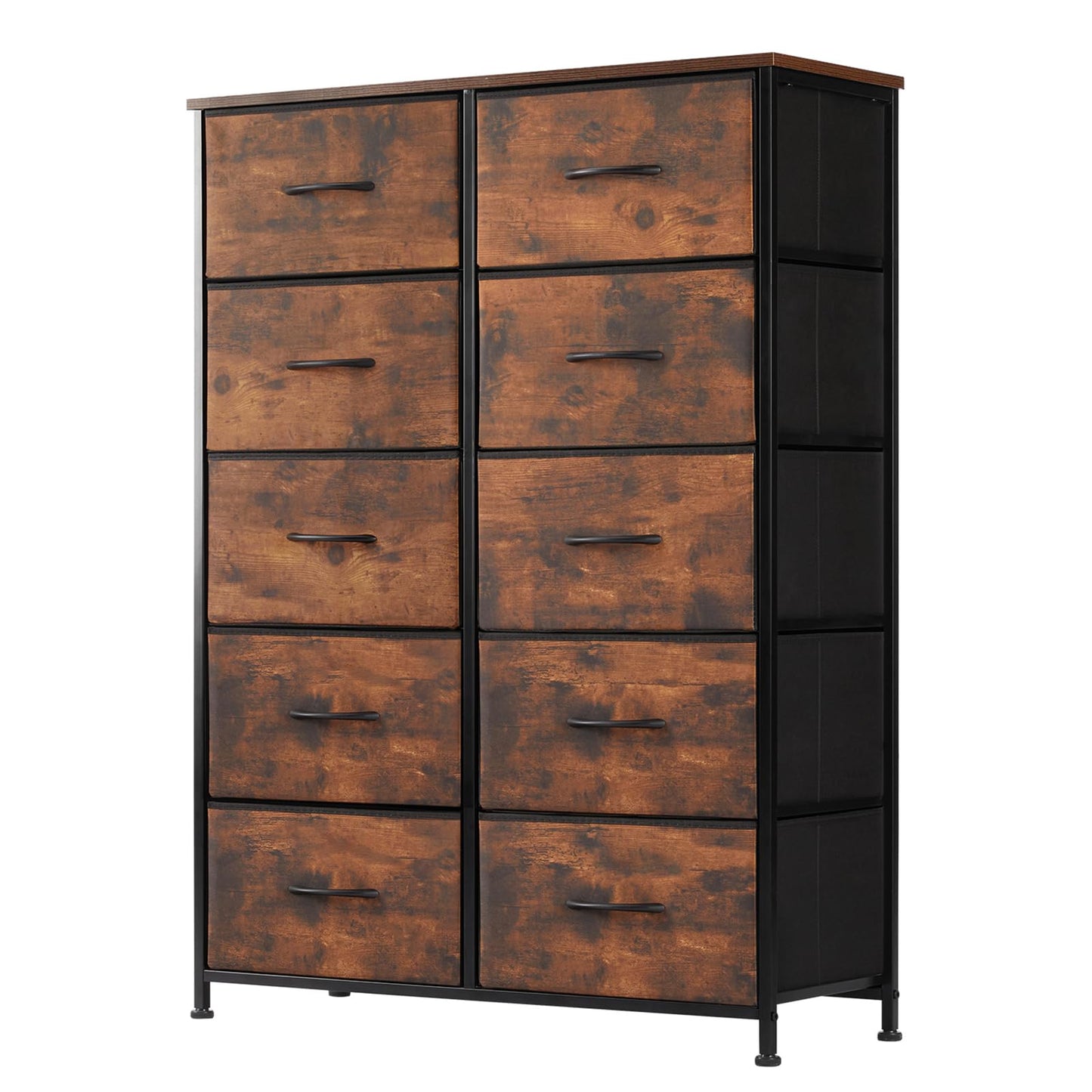 Fabric Dresser Storage Unit with Metal Frame and Wooden Top Chest Organizer
