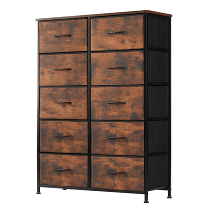 Fabric Dresser Storage Unit with Metal Frame and Wooden Top Chest Organizer