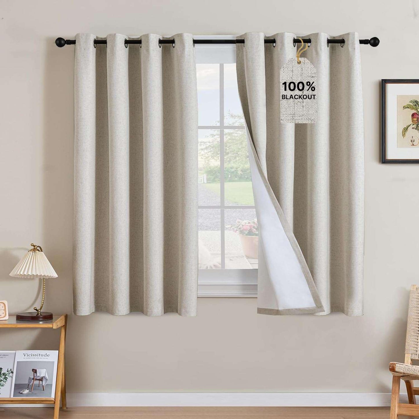 Linen Blackout Curtains Thick Textured Thermal Insulated Extra Wide Grommet Patio Door Drapes