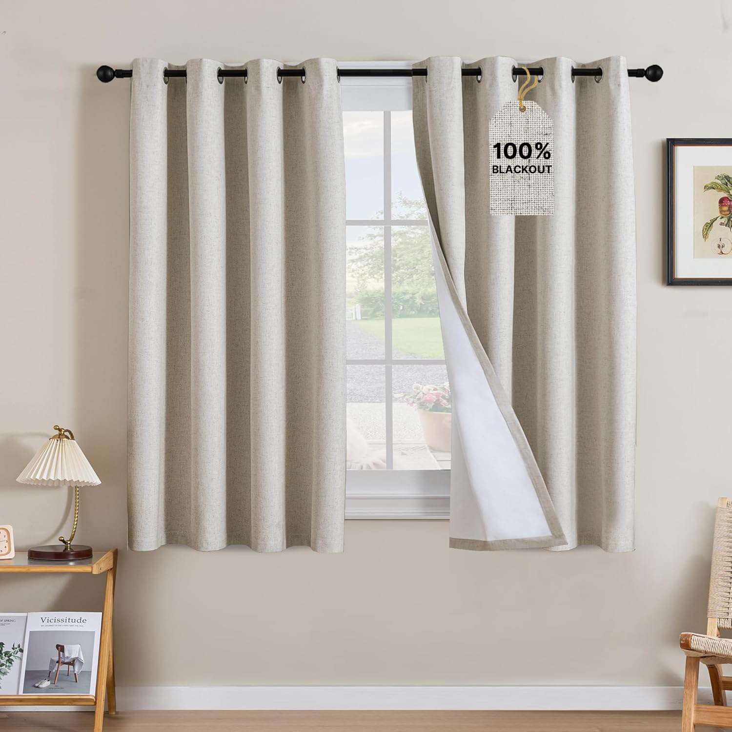 Linen Blackout Curtains Thick Textured Thermal Insulated Extra Wide Grommet Patio Door Drapes