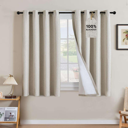 Linen Blackout Curtains Thick Textured Thermal Insulated Extra Wide Grommet Patio Door Drapes