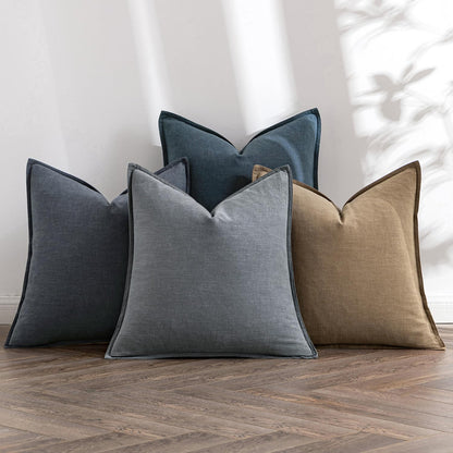 Linen Decorative Throw Pillow Covers Set of 4 Natural Boho Farmhouse Sofa Bed Cushion Covers