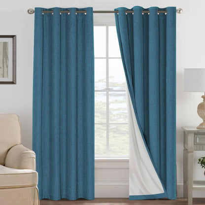 Linen Blackout Curtains Thick Textured Thermal Insulated Extra Wide Grommet Patio Door Drapes