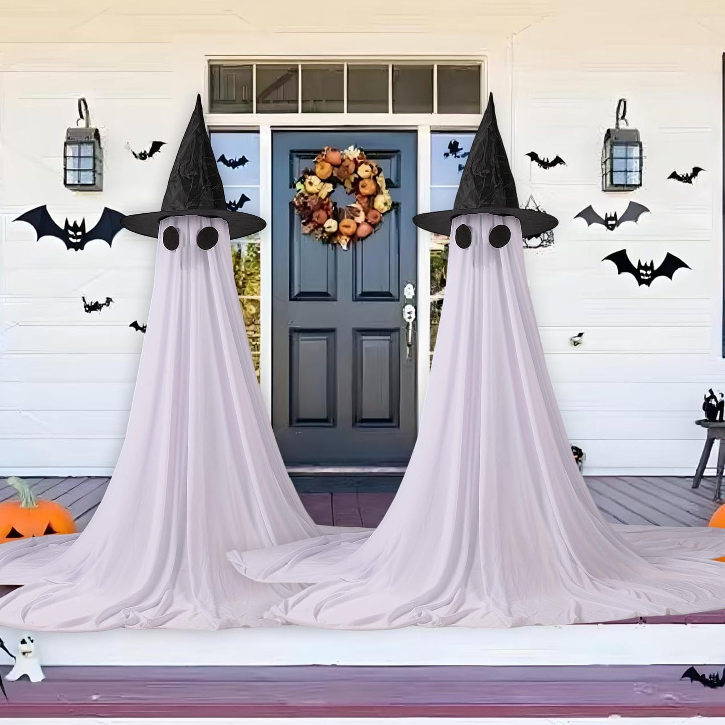 Halloween Ghost String Lights with Remote Control Indoor Outdoor Porch Yard Decorations (2 Pack)