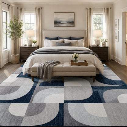 8x10 Modern Abstract Grey Area Rug Non-Slip Washable Geometric Rug