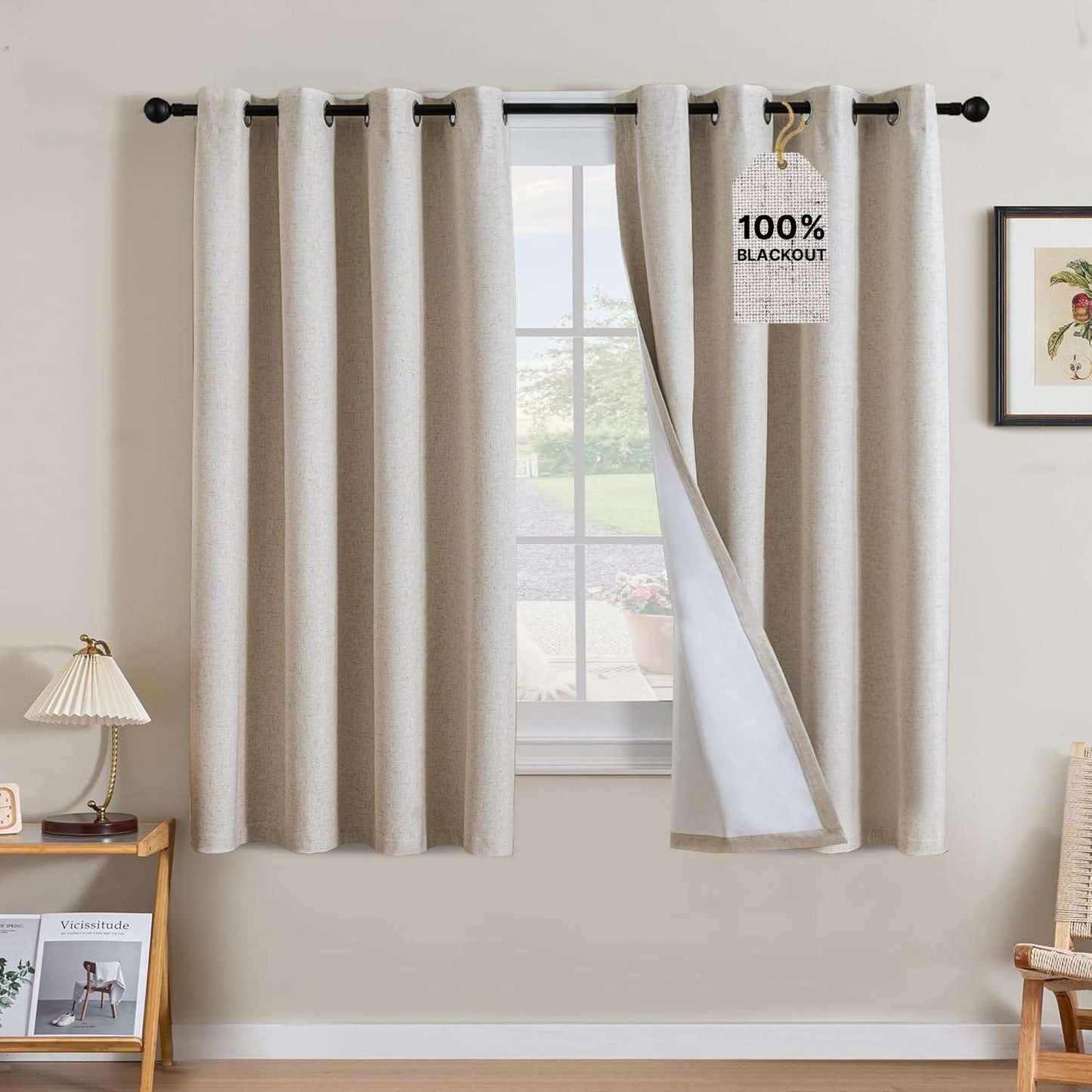 Linen Blackout Curtains Thick Textured Thermal Insulated Extra Wide Grommet Patio Door Drapes