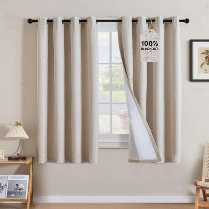 Linen Blackout Curtains Thick Textured Thermal Insulated Extra Wide Grommet Patio Door Drapes