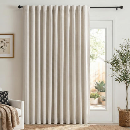 100% Blackout Linen Curtains Thermal Insulated Back Tab Rod Pocket Drapes for Bedroom Living Room