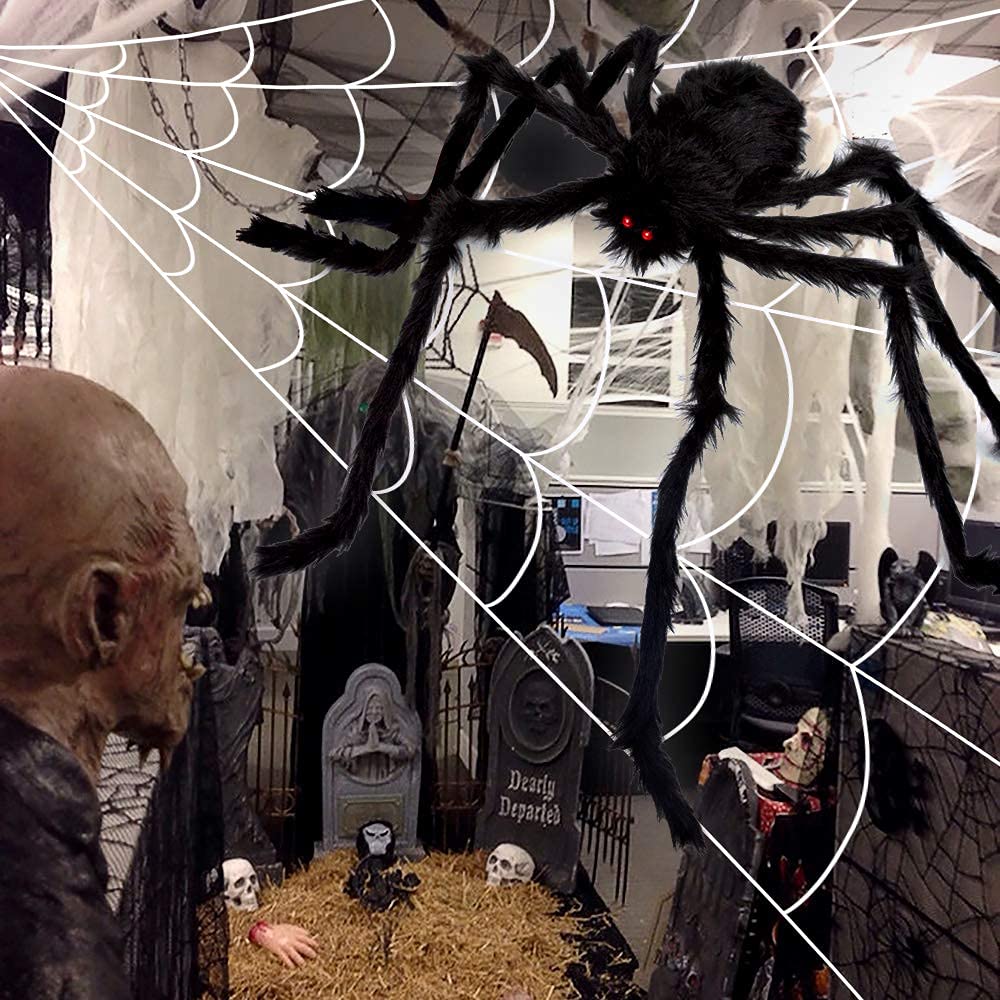 Giant Halloween Spider Web with 59 Inch Spider Indoor Outdoor Haunted House Yard Decoration