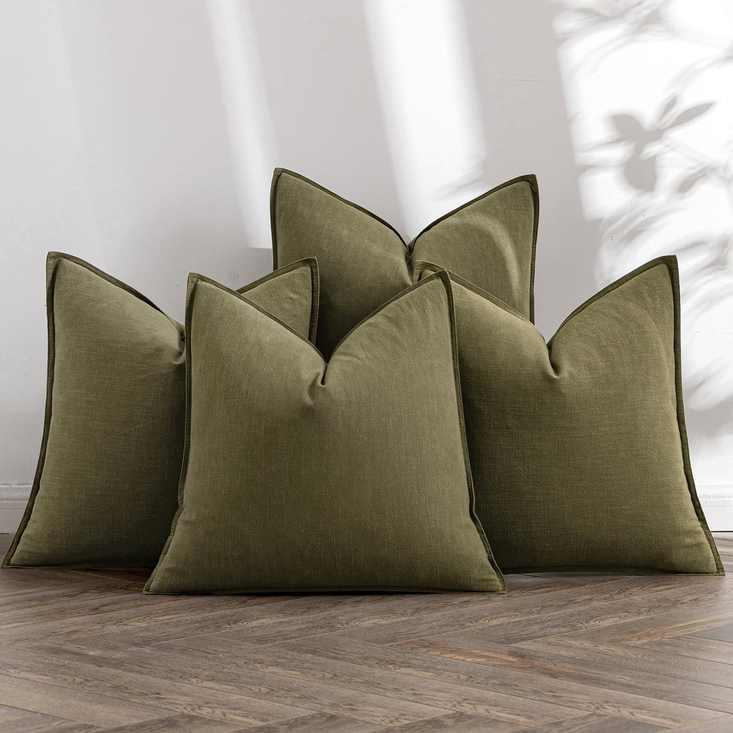 Linen Decorative Throw Pillow Covers Set of 4 Natural Boho Farmhouse Sofa Bed Cushion Covers