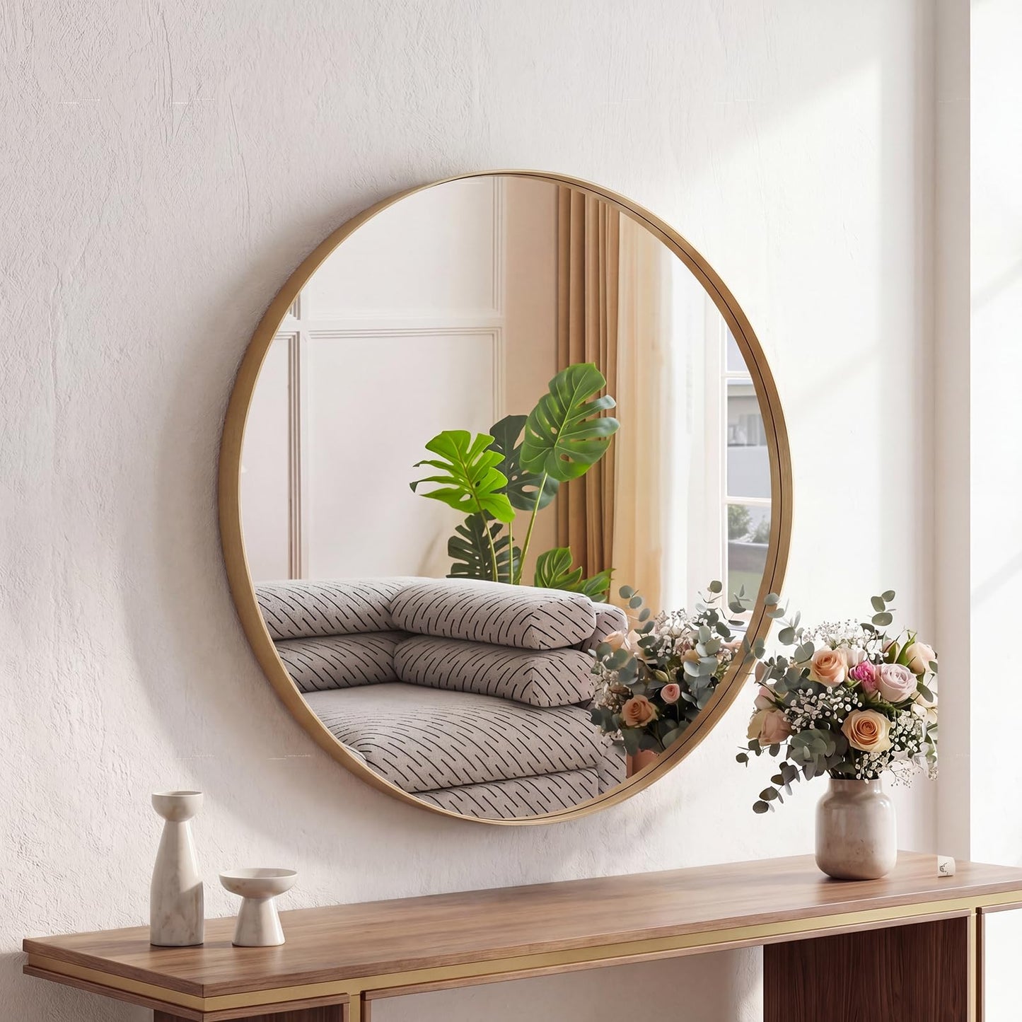 Matte Metal Framed Wall Mirror for Bathroom and Bedroom Vanity Decor