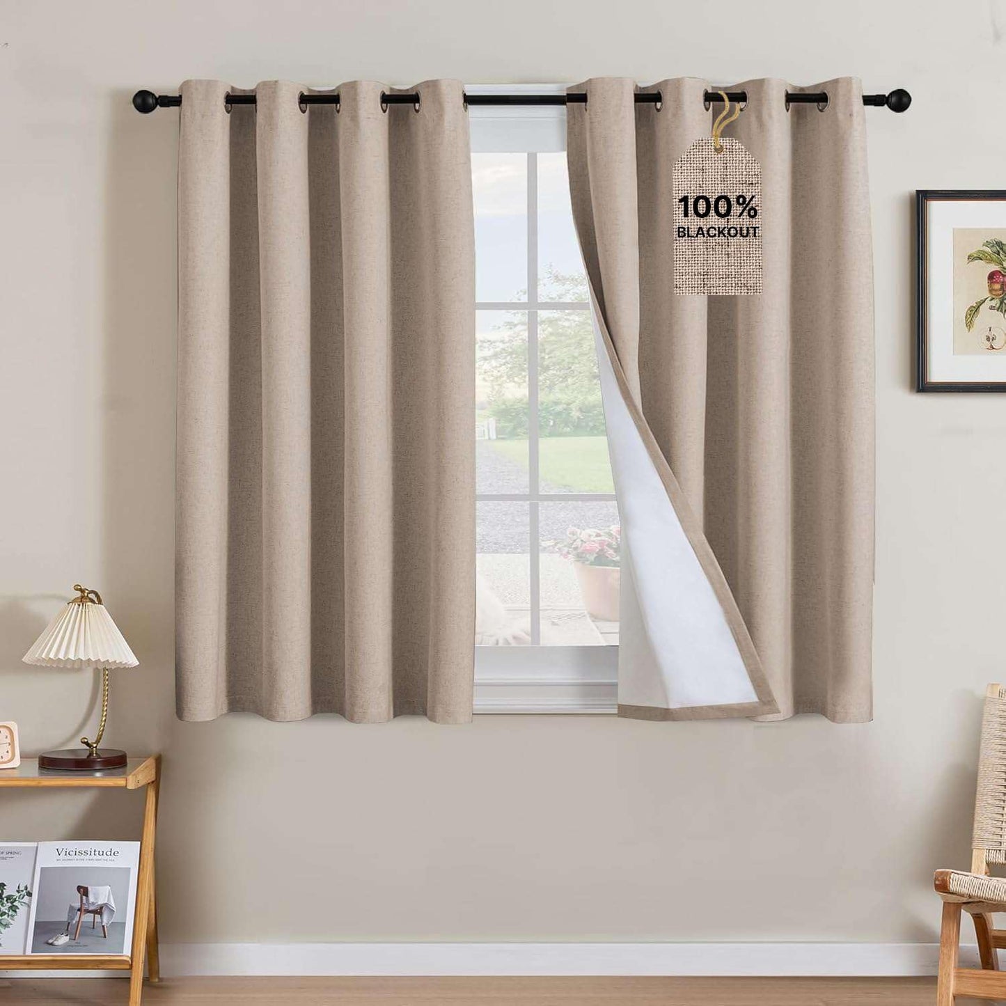 Linen Blackout Curtains Thick Textured Thermal Insulated Extra Wide Grommet Patio Door Drapes