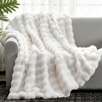 Faux Fur Throw Blanket Soft Plush Bubble Blanket for Couch Sofa Bedroom Living Room