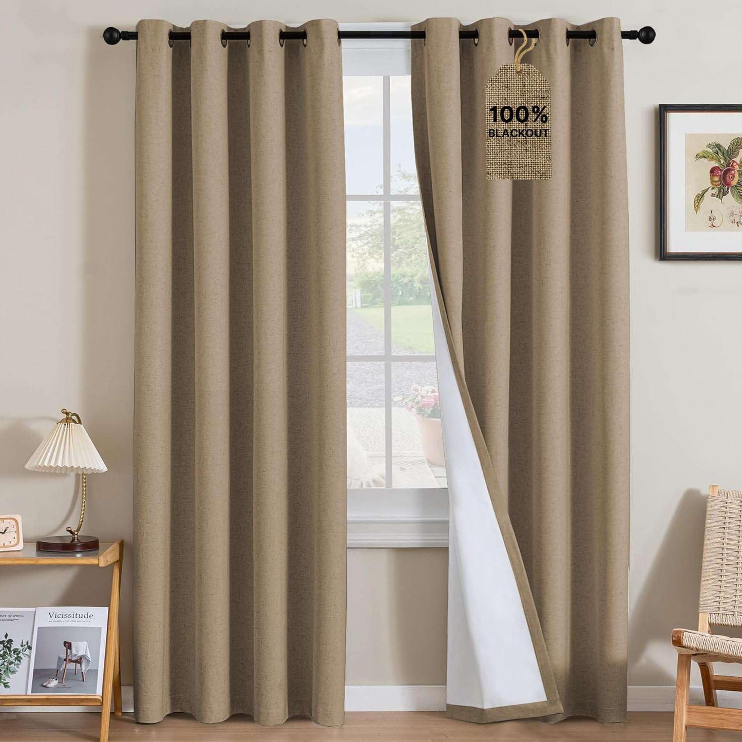 Linen Blackout Curtains Thick Textured Thermal Insulated Extra Wide Grommet Patio Door Drapes