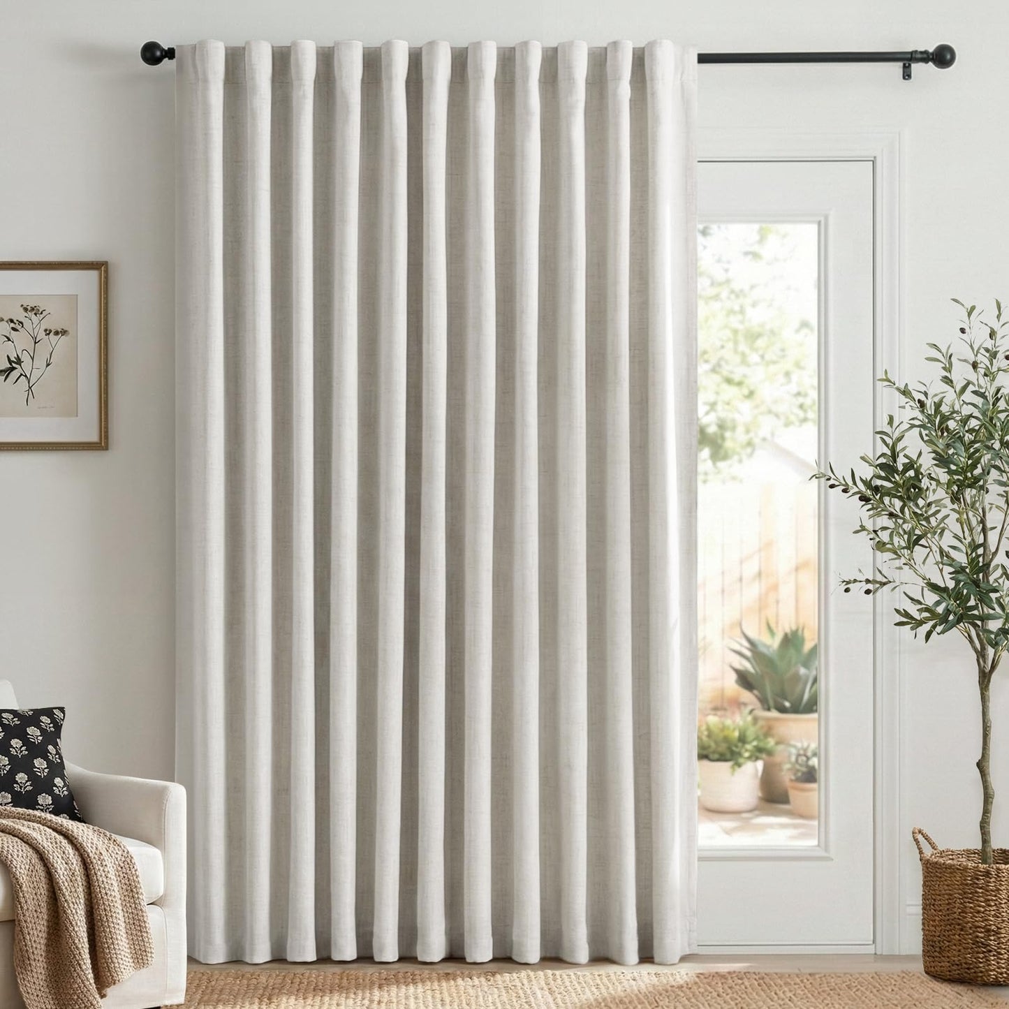 100% Blackout Linen Curtains Thermal Insulated Back Tab Rod Pocket Drapes for Bedroom Living Room